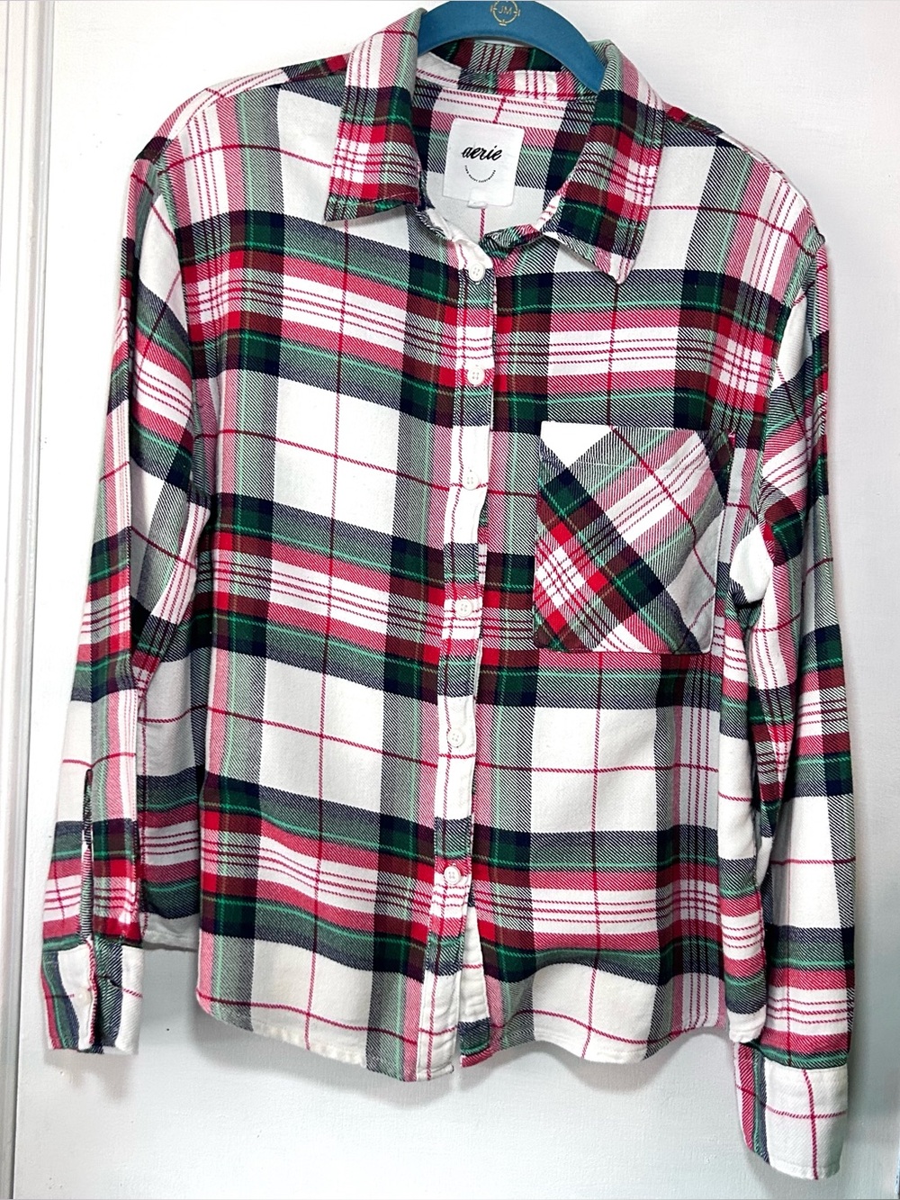 Aerie Plaid Casual Flannel Button Down Shirt Women’s S/P Red Green White